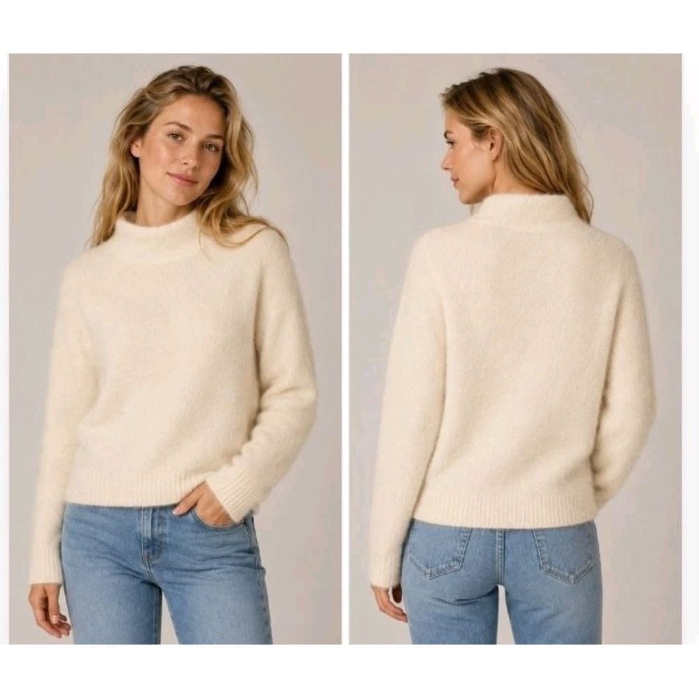 Moth Anthropologie Knit Sweater Angora Rabbit Hair Mockneck 3/4 Sleeve Size S